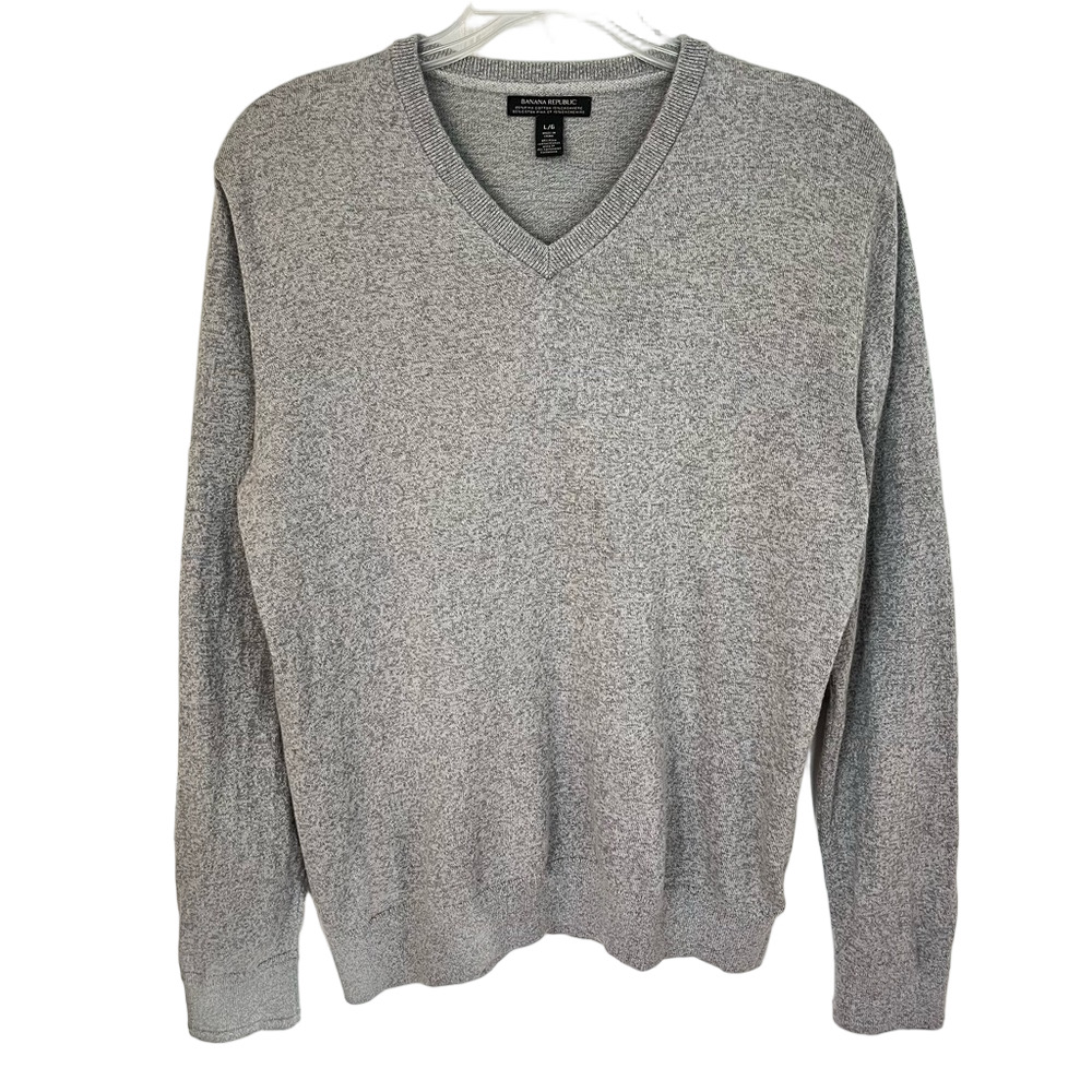 Banana Republic Men's Pima Cotton Cashmere V-Neck Grey Sweater Large Minimalist